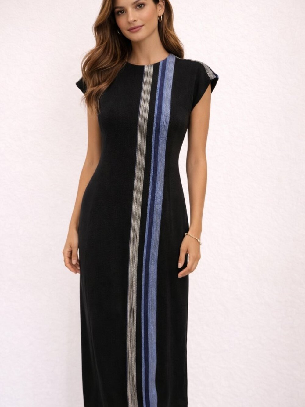 Rachael Roy bodycon career/ event black dress w colorful insert Sz 8